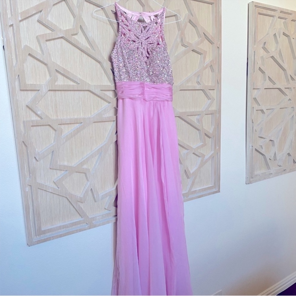 Mac Duggal Pink Sequin Maxi Dress